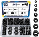 ZQZ 180 Pack Black Locknuts Assortment Kit, M3 M4 M5 M6 M8 M10 M12 Metric Black Nylon Insert Lock Nuts Set, 304 Stainless Steel Standard Threaded Nylock Nuts