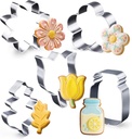 5Pack Flower Cookie Cutter Set, Stainless Steel Baking Tools Daisy Tulip Leaf and Mason Jar for DIY Biscuit Sandwiches Spring Party Fondant Mother's Day Cake Decorations