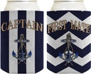 Boating Gift Captain and First Mate 2 Pack Nautical Striped Anchor Can Coolies