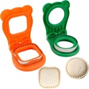 2 PCS Sandwich Cutter and Sealer, Funny Uncrustable Sandwich Cutter Sandwich Crimper Bread Mold Pie Maker for Peanut Butter and Jelly Sandwiches in Lanch Box (Square Orange and Round Green)