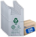 ASSUREPAK White Reusable/Eco-Friendly LDPE T-Shirt - Jumbo 17"x8"x29" - 100 Bags - 57 Micron (2.25 mil) - White - WHLD40REC225REUSE1729