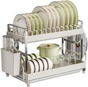 Kitchen Storage Rack, Dish Rack, Organizer with Drain Tray, Countertop Drain Rack, Multifunctional Storage Stand for Kitchen, Dining Room(White)