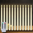 Homemory 12 Pcs Flameless Taper Candles with Remote Timer Dimmer, 11 inches Ivory Taper Candles Battery Operated, Plastic LED Candlesticks with Flickering Flame for Halloween Christmas Church Wedding