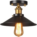 Vintage Metal Ceiling Lamp Rustic Barn Intusrial Semi Flush Mount Ceiling Lights Matte Black Ceiling Light E27 Base Farmhouse Lighting Fixture for Kitchen Dining Room Hallway Porch Foyer