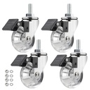 3 Inch Stem Caster Wheels, Threaded Stem Castors - Crystal Clear, 360 Degree Rotation, Soft Polyurethane - M8X25, Brake