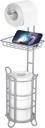 Toilet Paper Roll Holder Stand Bathroom Tissue Holders Free Standing with Middle Shelf Storage Reserve Mega Rolls/Phone/Wipe-Gray