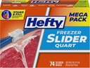Hefty Slider Freezer Kitchen Storage Bags, Quart Size, 74 Count