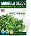 Purely Organic Arugula Seeds (Slow Bolt) - Approx 400 Seeds - USDA Organic, Non-GMO, Open Pollinated, Heirloom, USA Origin