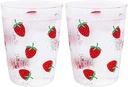 Sizikato Set of 2 Clear Glass Tumbler, 11 Oz Iced Tea Glass, Cute Strawberry Pattern