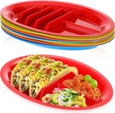 10 Pack Plastic Taco Plates with Dividers, 12.8 x 8.66 Inch Taco Holder Plate for Parties - BPA Free Plastic Serving Trays for Tacos Tuesday, Microwave & Dishwasher Safe (5 Vibrant Colors)